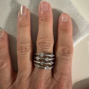 Sterling Silver Stacked Bezel Diamond Ring Set - Silver